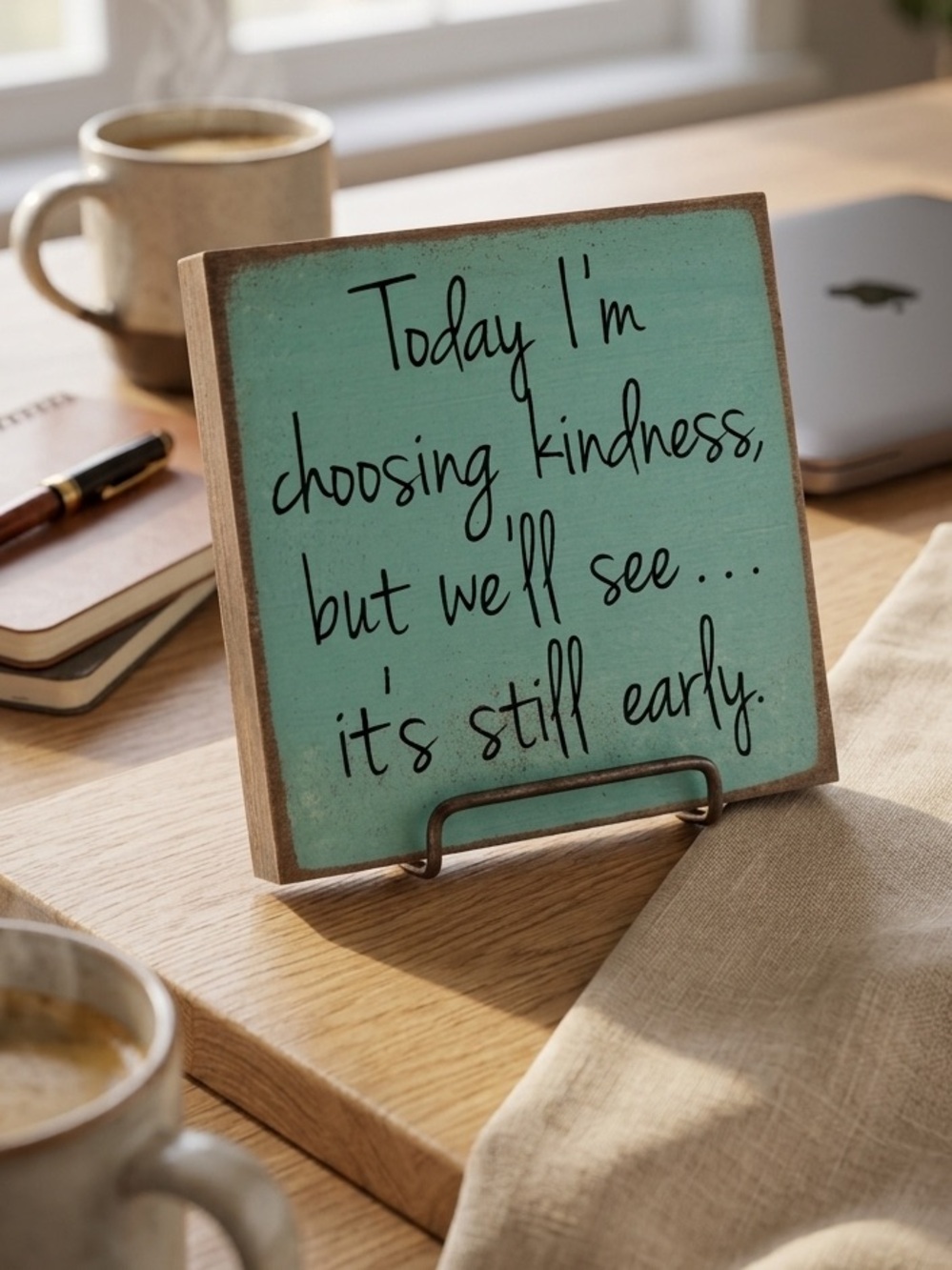 Turquoise Wood Block Sign Today I'm Choosing Kindness Funny Quote 5”x5” New